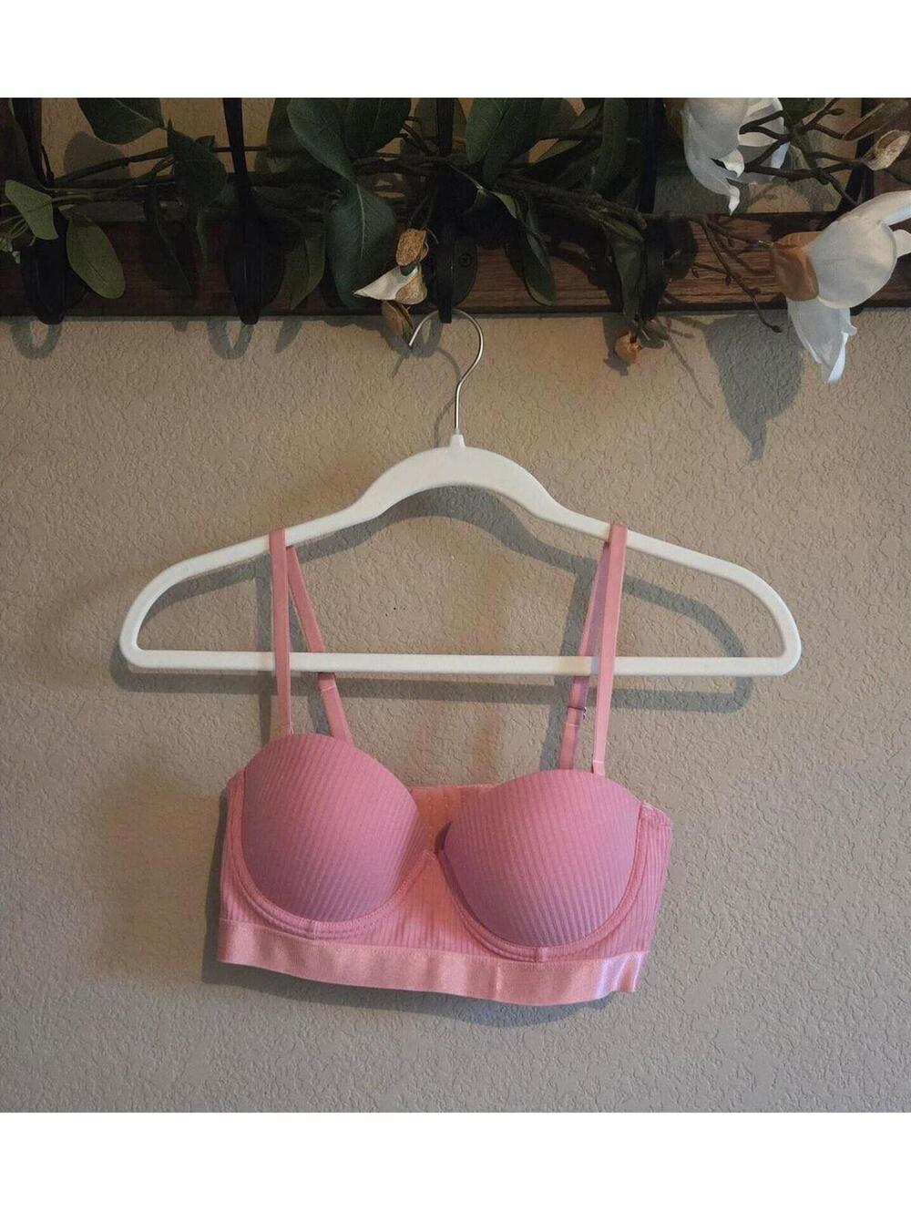 Tahari Pink Ribbed Padded Bra with Adjustable Straps